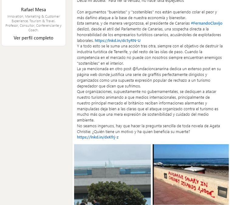 Enemiga del Turismo según Rafael Mesa
