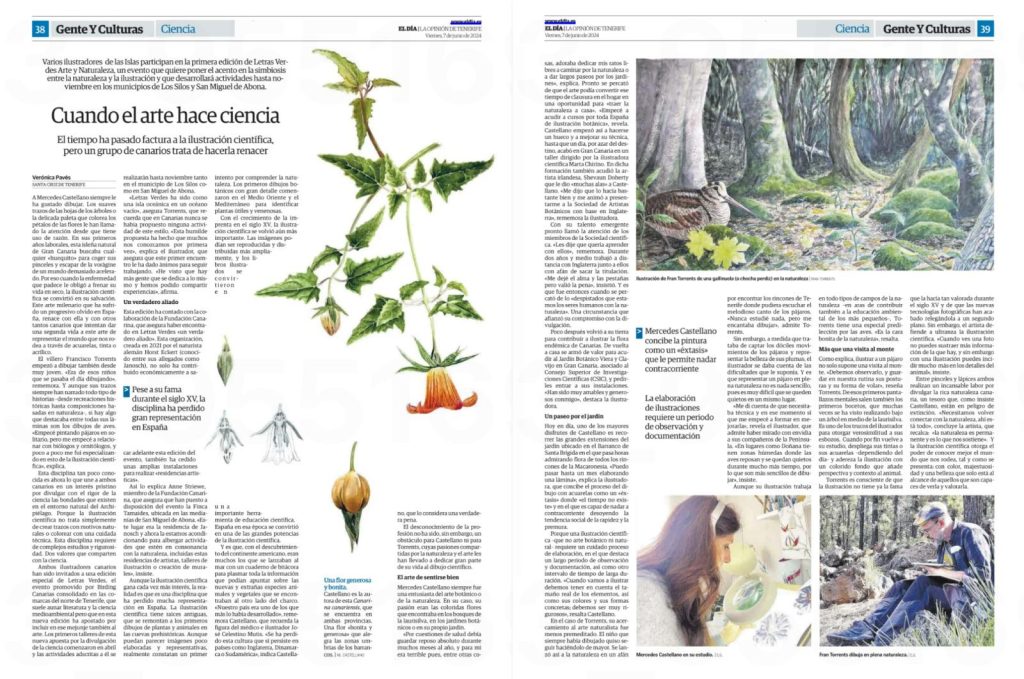 Letras verdes une naturaleza arte y ciencia en Canarias. Imagen de abril 2024. Articulo en Periódico El Día, Vero Pavés.